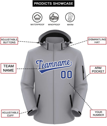 Custom Gray Royal-White Classic Style Waterproof Jacket
