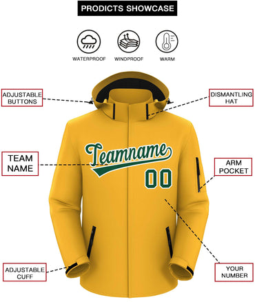 Custom Gold Green-White Classic Style Waterproof Jacket