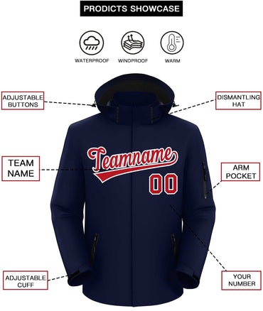 Custom Navy Red-White Classic Style Waterproof Jacket