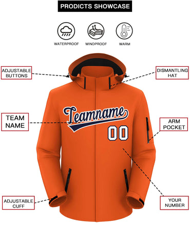 Custom Orange Navy-White Classic Style Waterproof Jacket