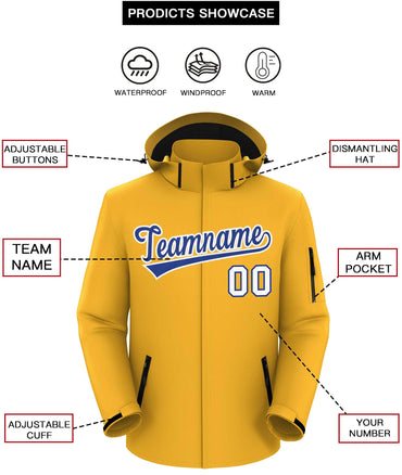 Custom Gold Royal-White Classic Style Waterproof Jacket