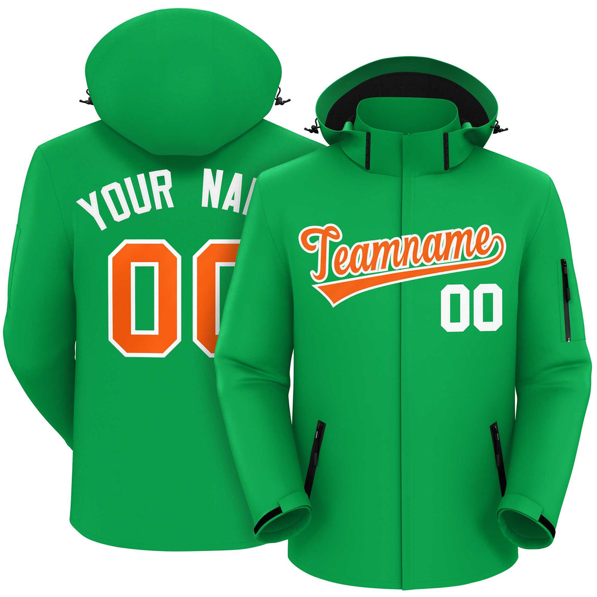 Custom Kelly Green Orange-White Classic Style Waterproof Jacket