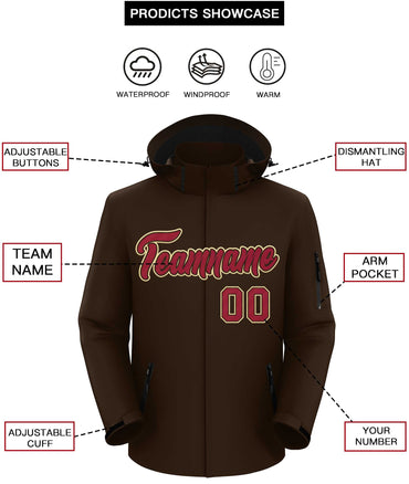 Custom Brown Crimson-Khaki Classic Style Waterproof Jacket