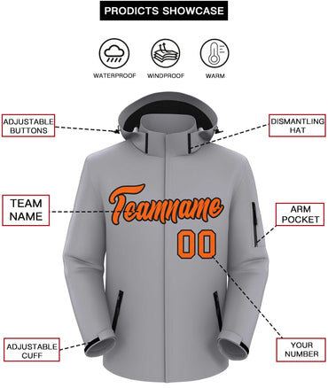 Custom Gray Orange-Black Classic Style Waterproof Jacket
