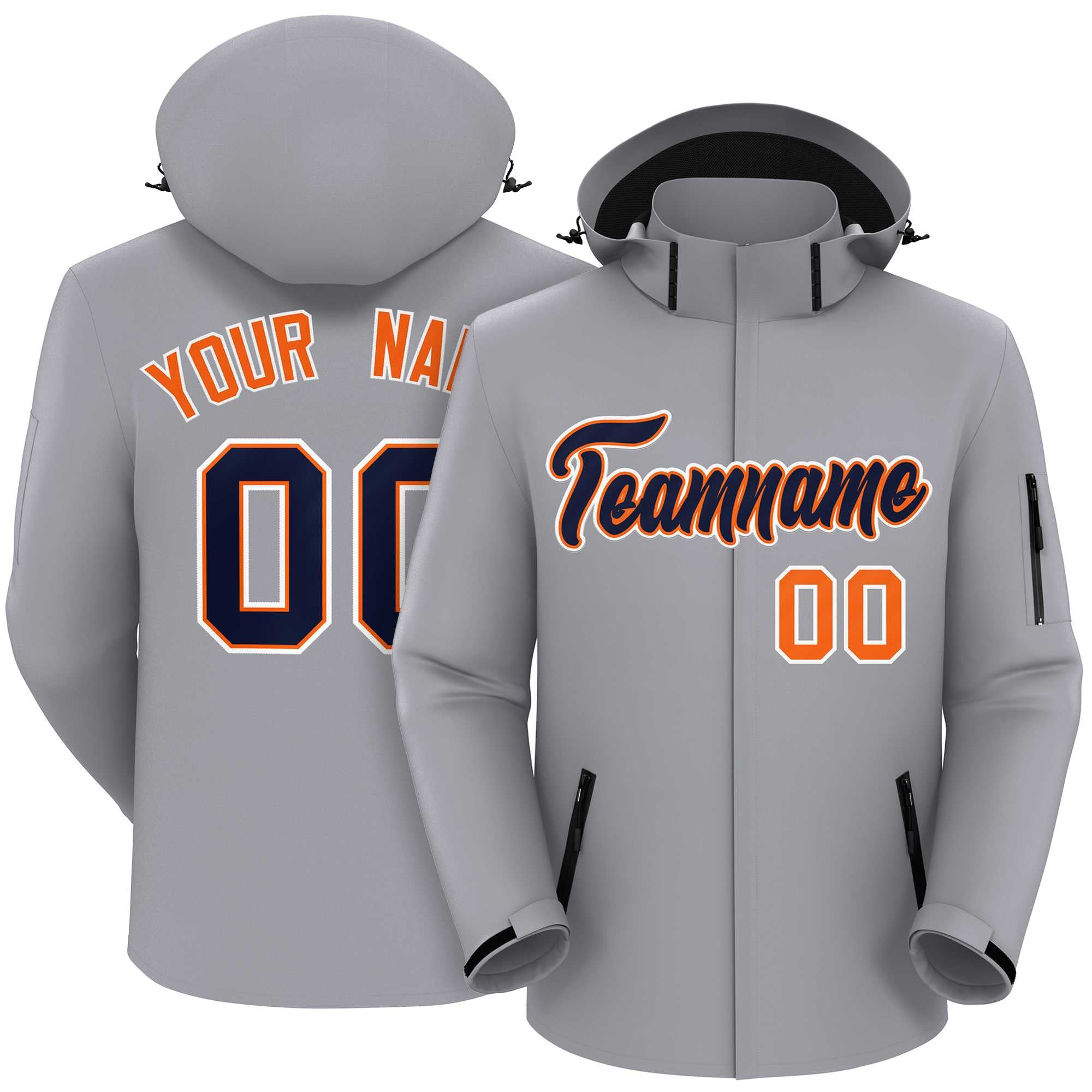 Custom Gray Navy-White Classic Style Waterproof Jacket
