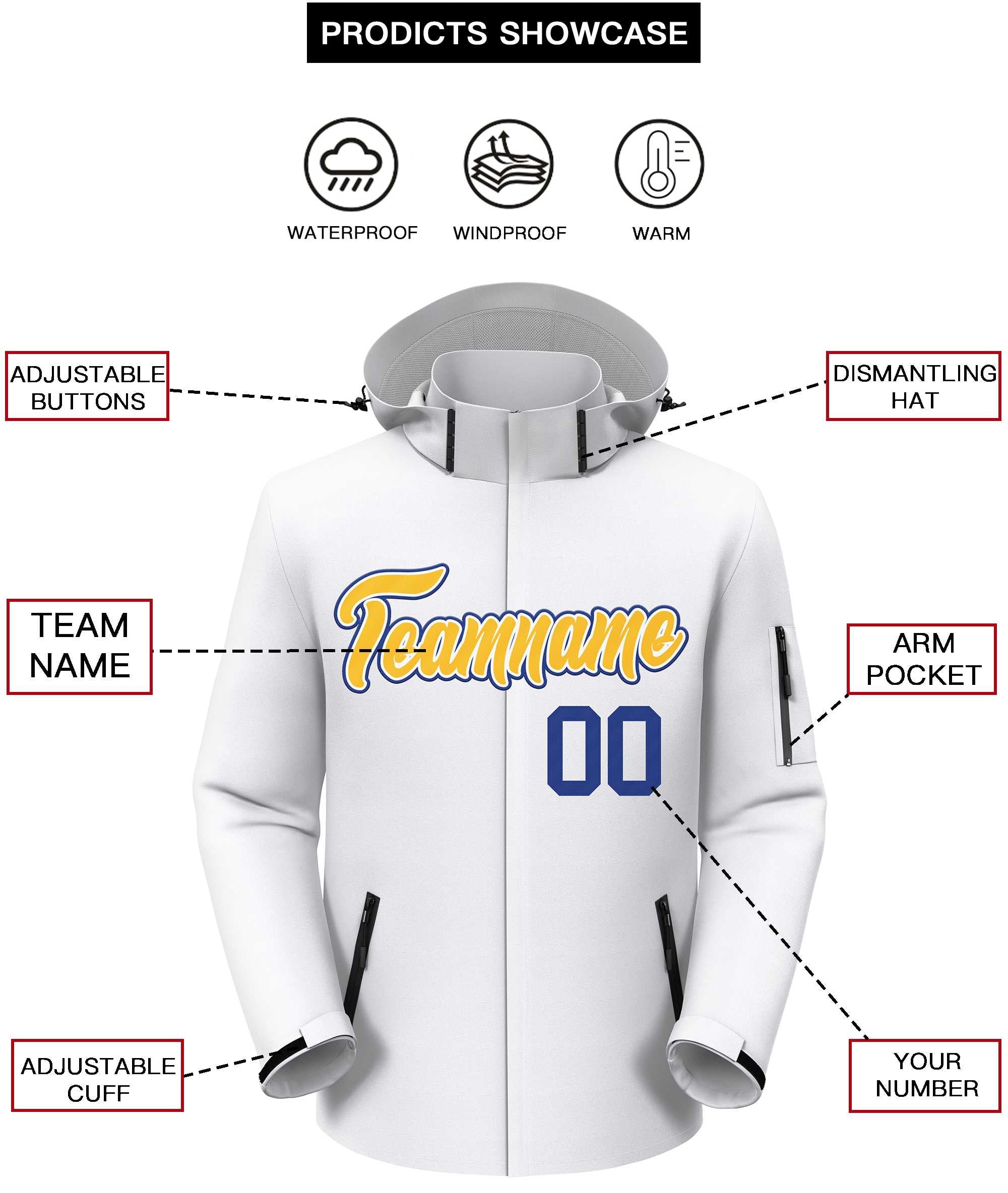 Custom White Gold-Royal Classic Style Waterproof Jacket