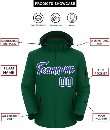 Custom Green Royal-White Classic Style Waterproof Jacket