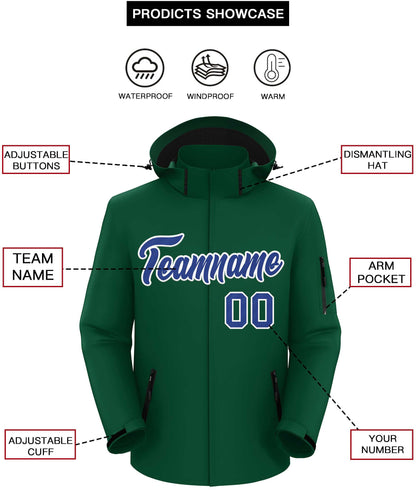 Custom Green Royal-White Classic Style Waterproof Jacket