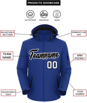 Custom Royal Black-White Classic Style Waterproof Jacket