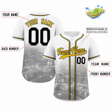 Custom White Yellow-Black Pittsburgh City Connect Baseball Jersey