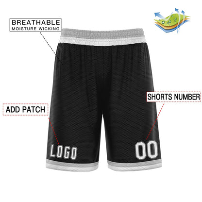 Custom Black White Grey Basketball Shorts