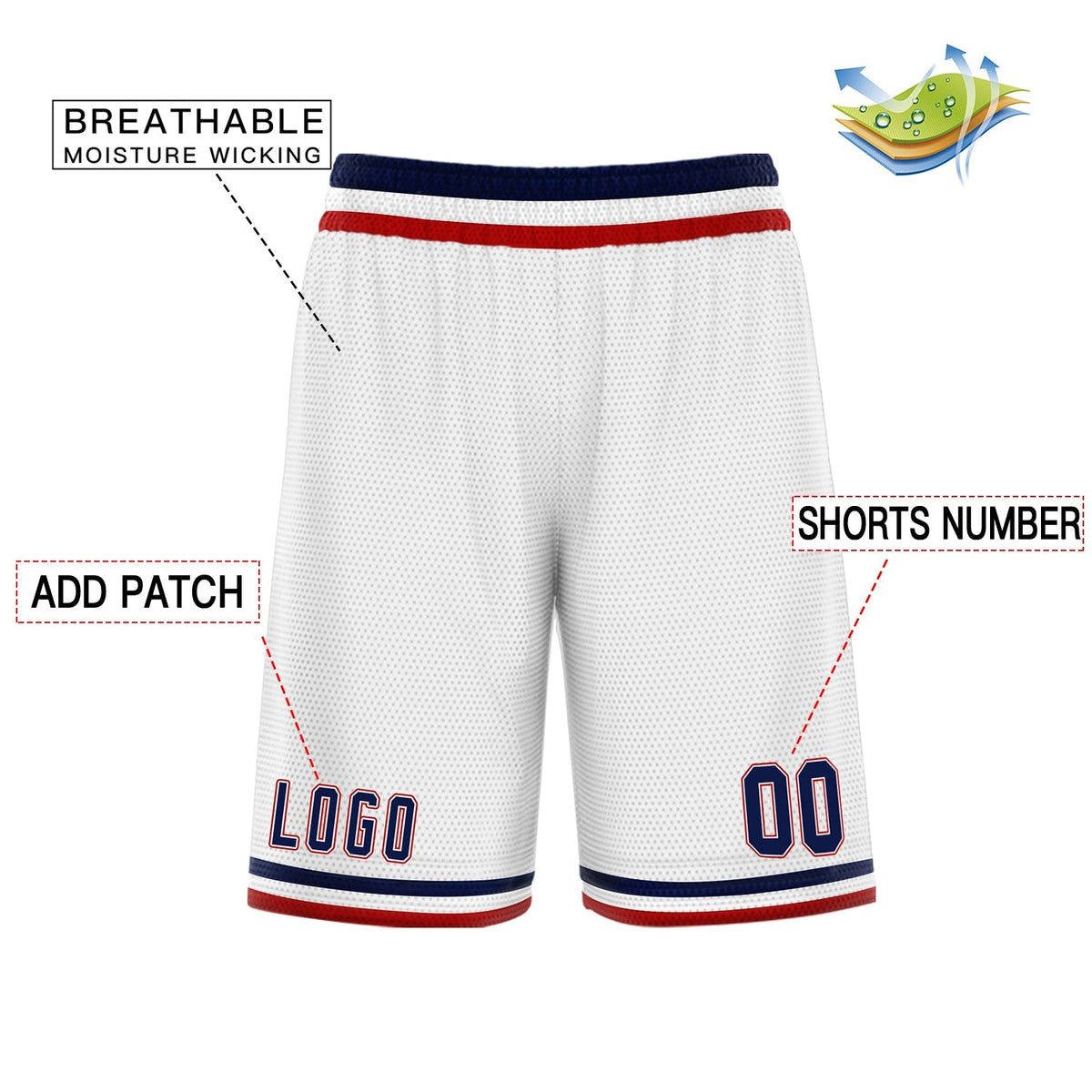 Custom White Navy Basketball Shorts