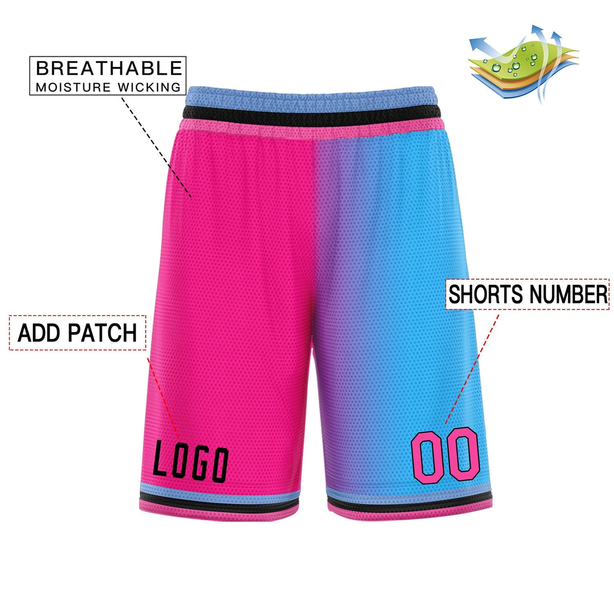 Custom Pink Blue Gradient Fashion Basketball Shorts