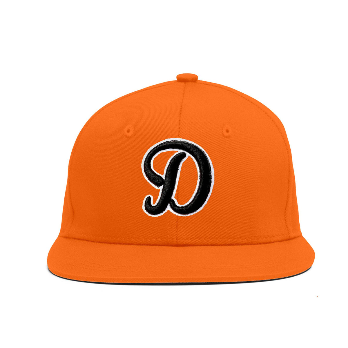 Custom White 3D Puff Embroidery Flat Embroidery Flat Eaves Sport Baseball Cap Design for Men/Women/Youth-Orange