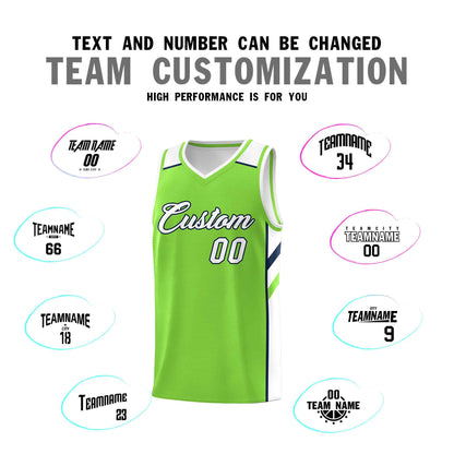 Custom Neon Green White-Navy Classic Sets Sports Uniform Basketball Jersey