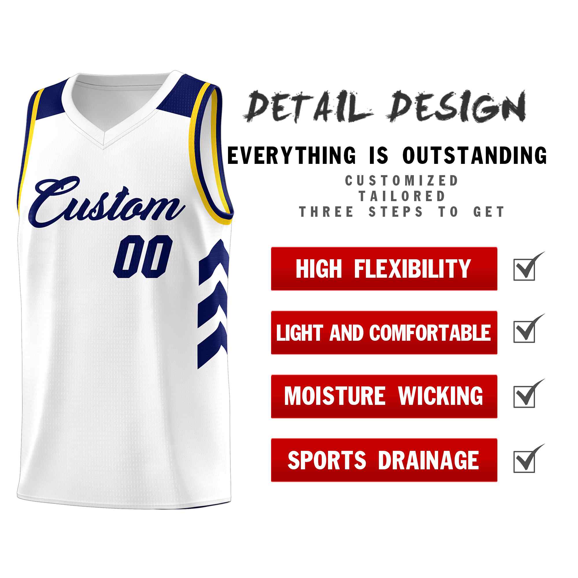 Custom White Navy Classic Sets Sports Uniform Basketball Jersey