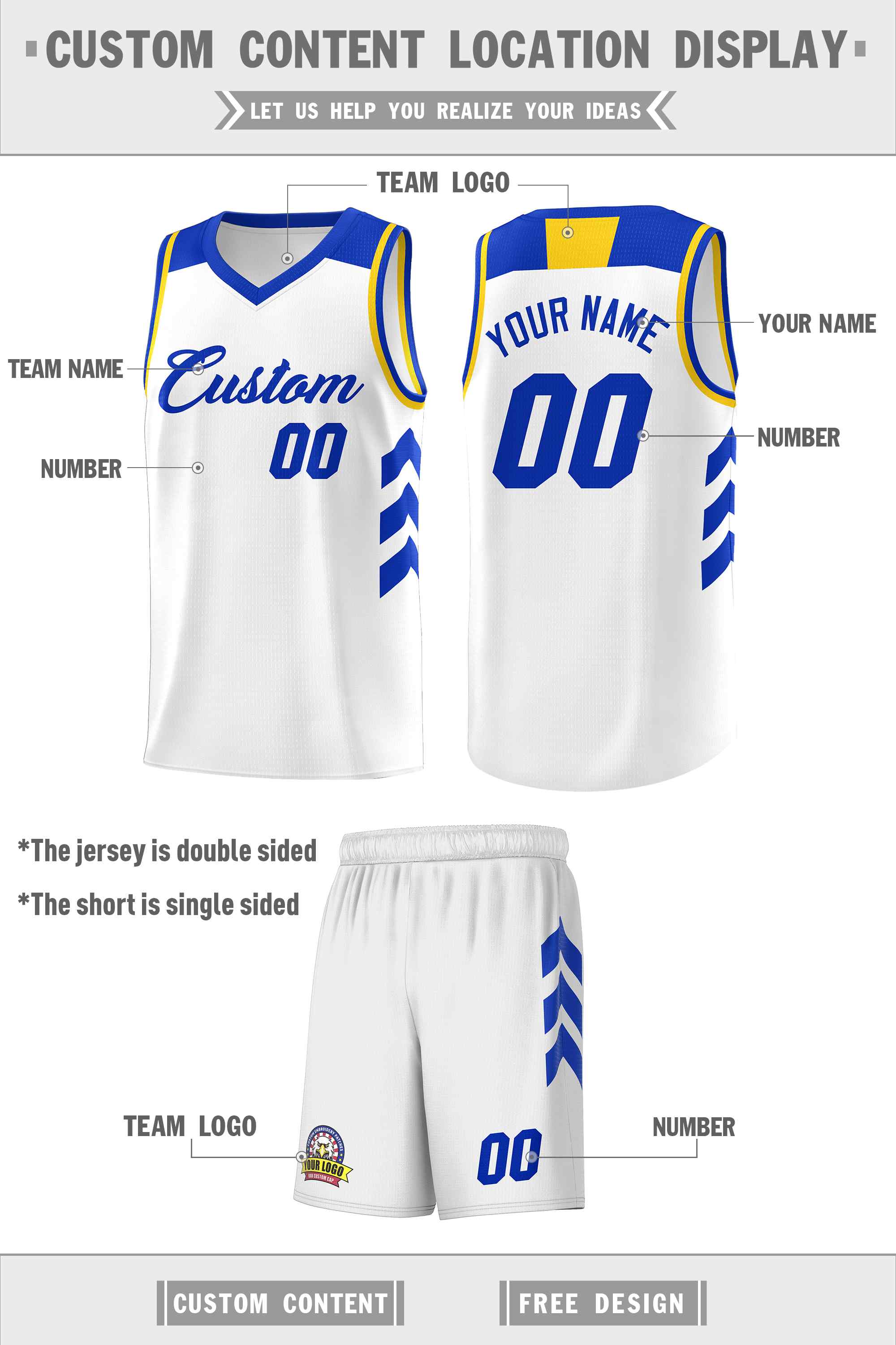 Custom White Royal Classic Sets Sports Uniform Basketball Jersey