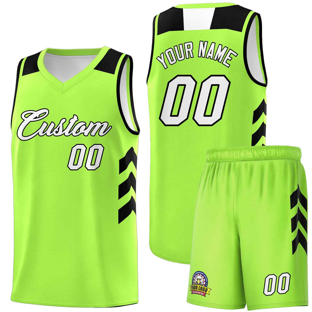 Custom Neon Green White-Black Classic Sets Sports Uniform Basketball Jersey