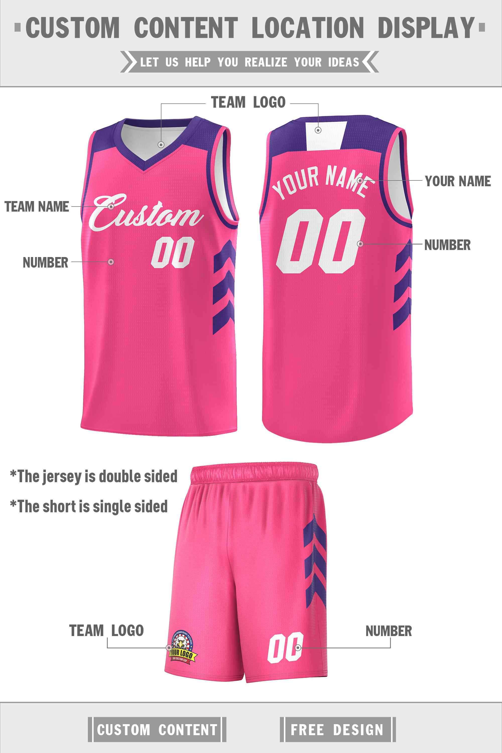 Custom Pink White Classic Sets Sports Uniform Basketball Jersey