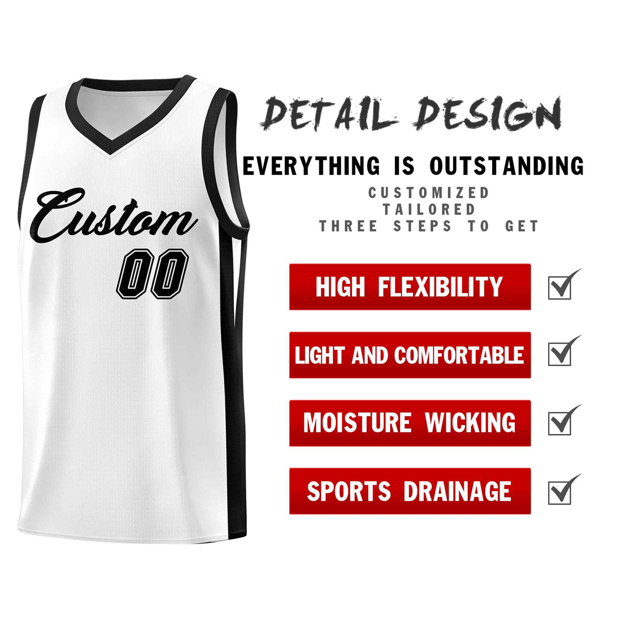Custom White Black Classic Sets Sports Uniform Basketball Jersey