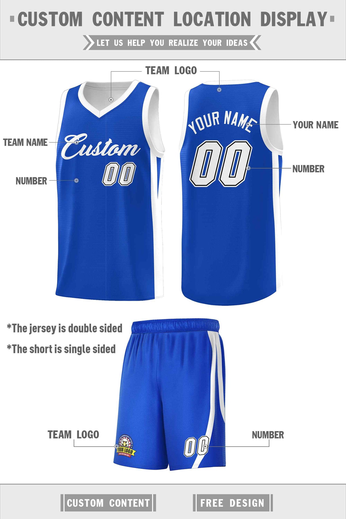 Custom Royal White Classic Sets Sports Uniform Basketball Jersey