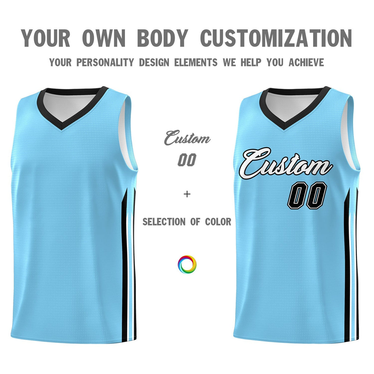 Custom Light Blue White-Black Classic Tops Fashion Basketball Jersey