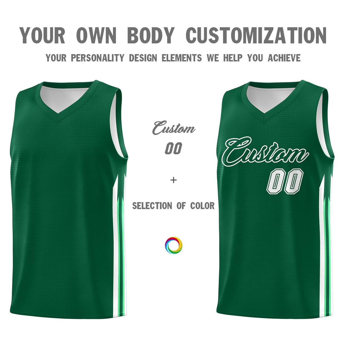 Custom Green White Classic Tops Sport Game Basketball Jersey