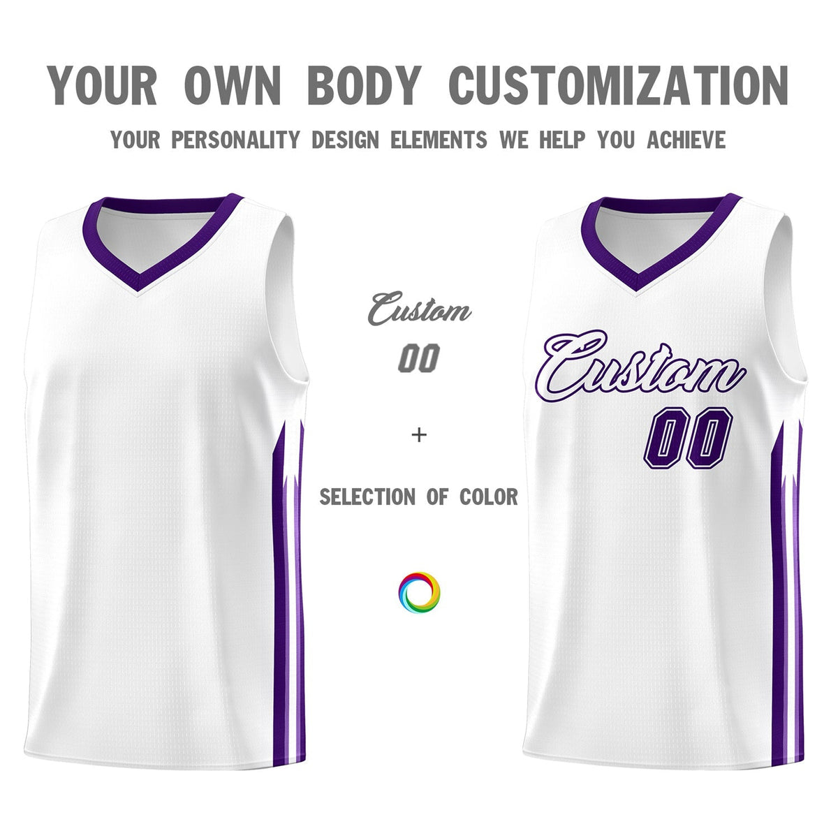 Custom White Purple Classic Tops Athletic Casual Basketball Jersey