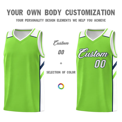 Custom Neon Green White-Navy Classic Tops Breathable Basketball Jersey