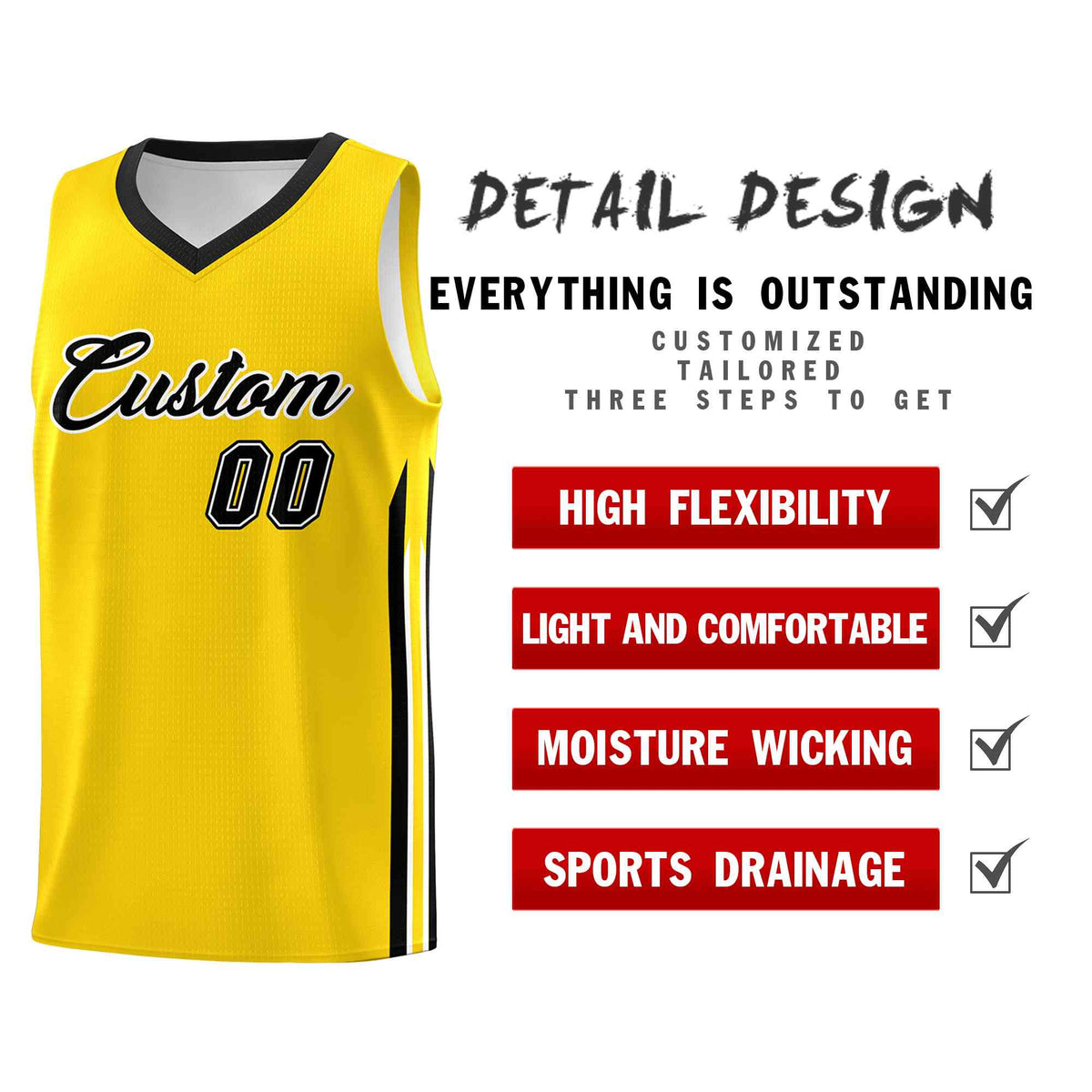 Custom Yellow Black-Classic Tops Mesh Sport Basketball Jersey