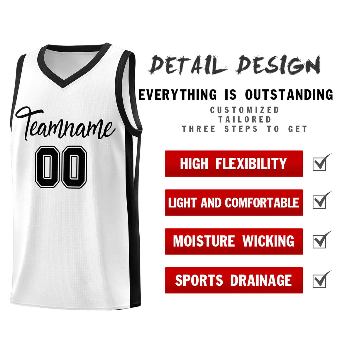 Custom White Black Classic Sets Sports Uniform Basketball Jersey