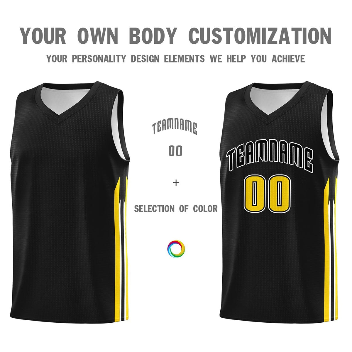 Custom  Black Yellow Classic Tops Sport Game Basketball Jersey