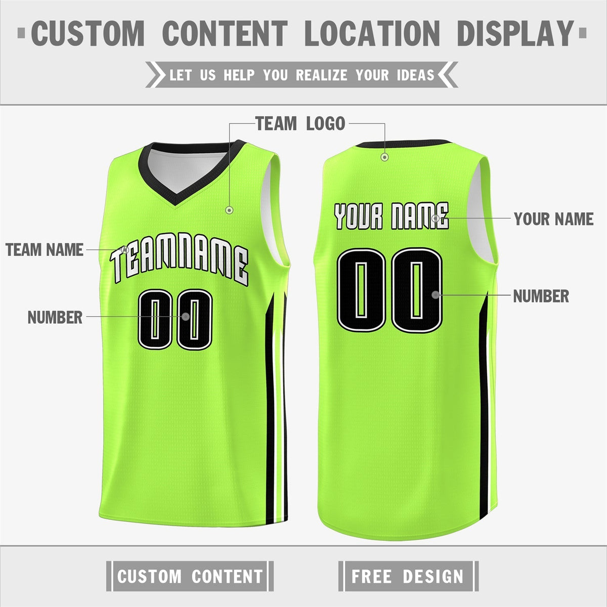 Custom Neon Green Black Classic Tops Sport Game Basketball Jersey