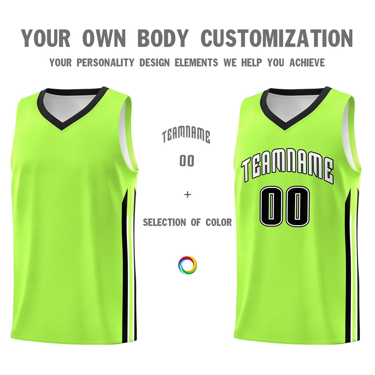 Custom Neon Green Black Classic Tops Sport Game Basketball Jersey