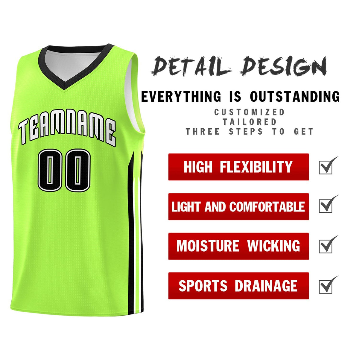 Custom Neon Green Black Classic Tops Sport Game Basketball Jersey