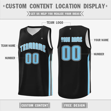 Custom Black Light Blue Classic Tops Sport Game Basketball Jersey