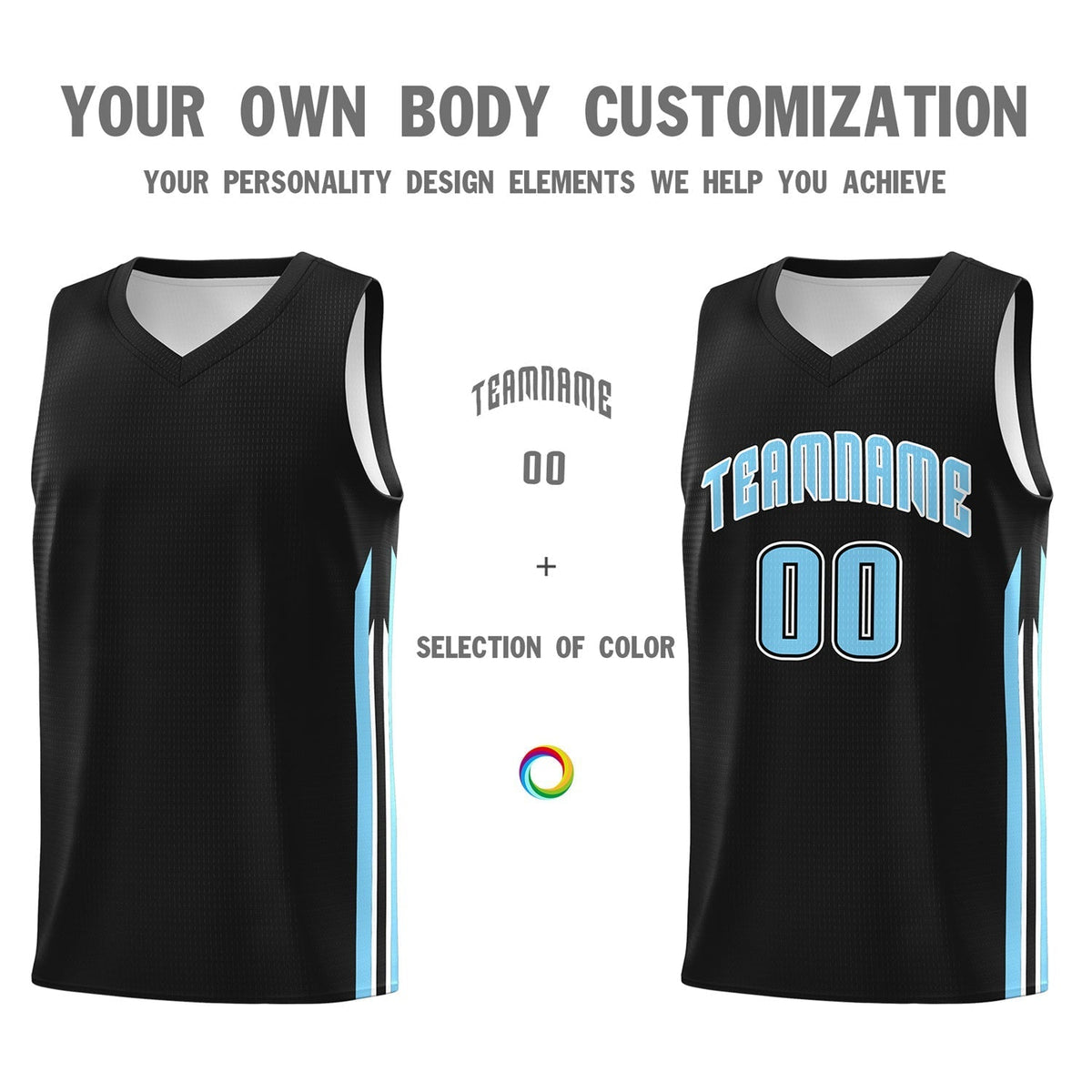Custom Black Lt Blue Classic Tops Sport Game Basketball Jersey