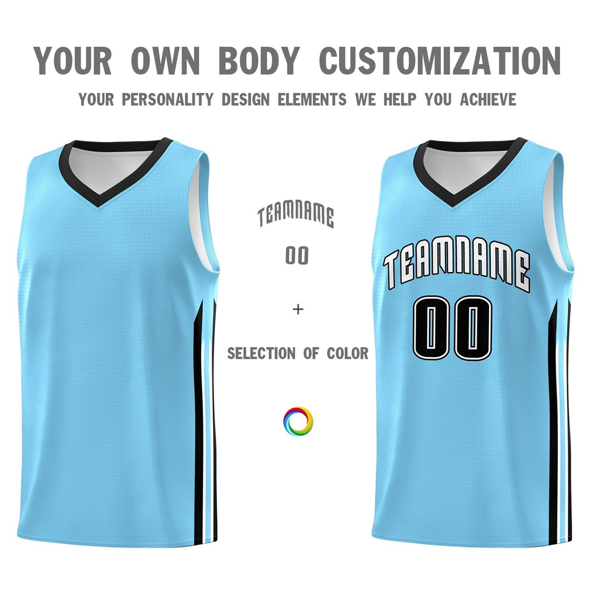 Custom Light Blue White-Black Classic Tops Fashion Basketball Jersey