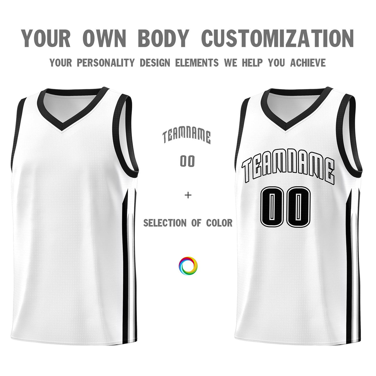 Custom  White Black Classic Tops Fashion Sportwear Basketball Jersey