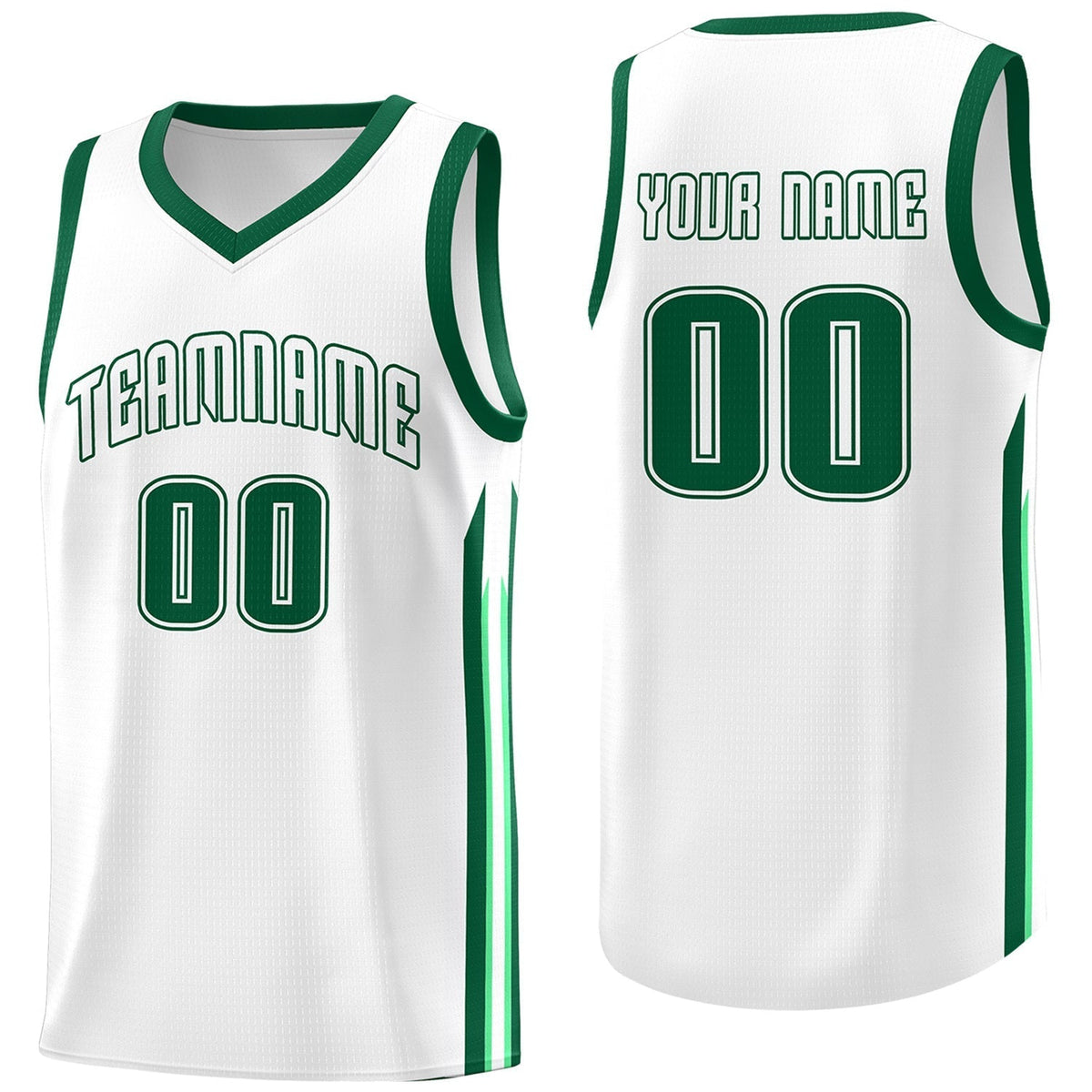 Custom White Green Classic Tops Fashion Sportwear Basketball Jersey