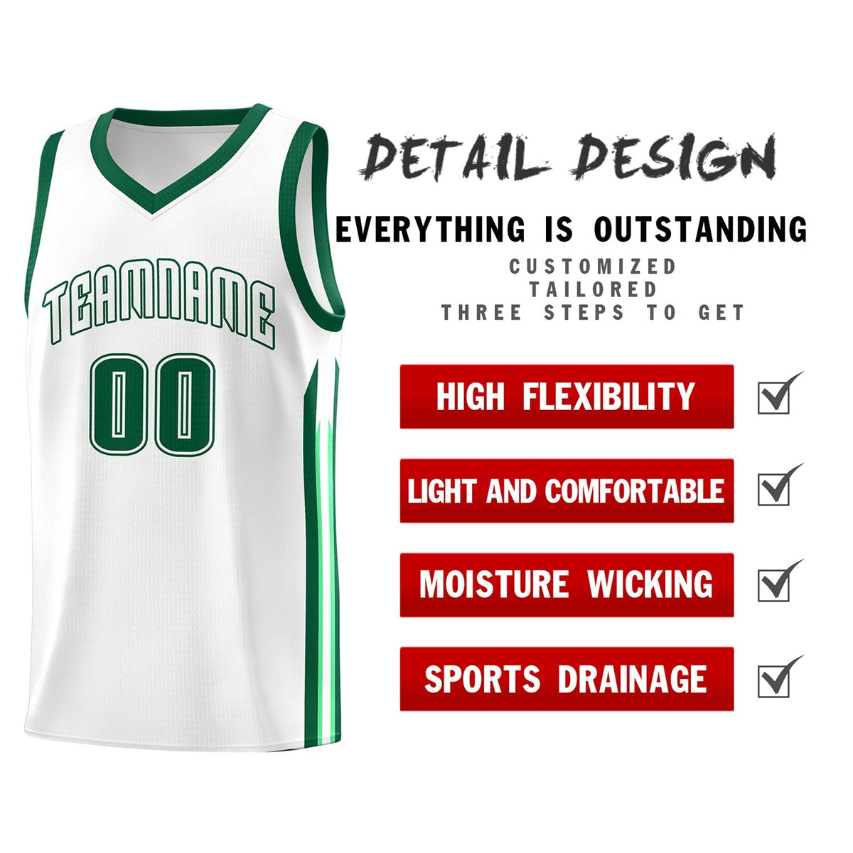 Custom White Green Classic Tops Fashion Sportwear Basketball Jersey