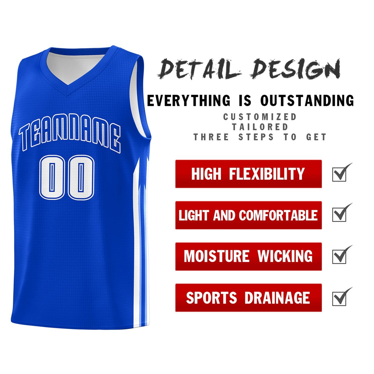 Custom Royal White Classic Tops Fashion Sportwear Basketball Jersey