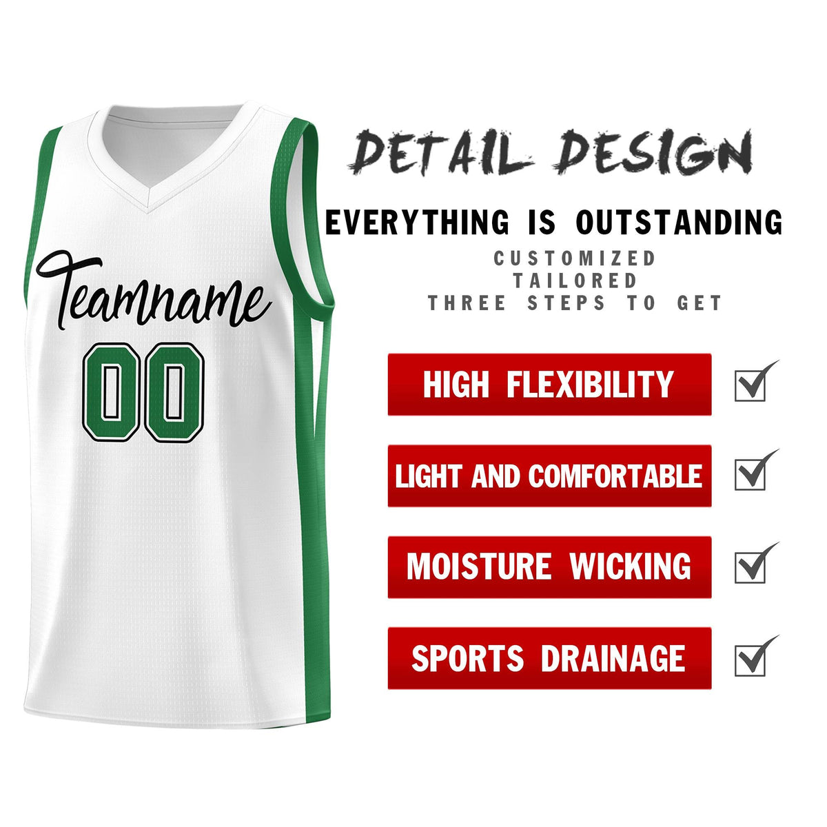Custom White Green Classic Tops Basketball Jersey