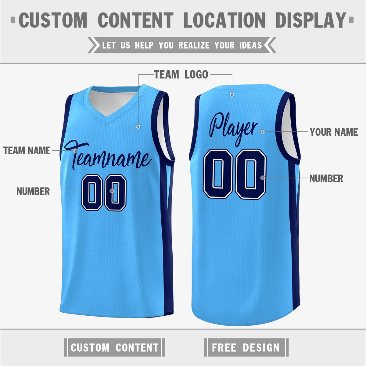 Custom Powder Blue Black Classic Tops Basketball Jersey