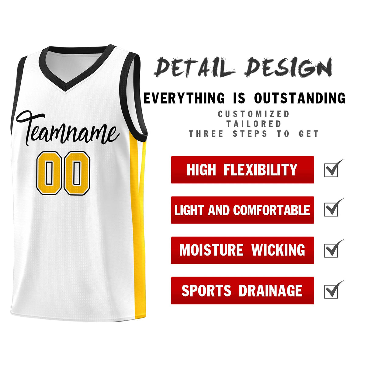 Custom White Yellow Classic Tops Basketball Jersey