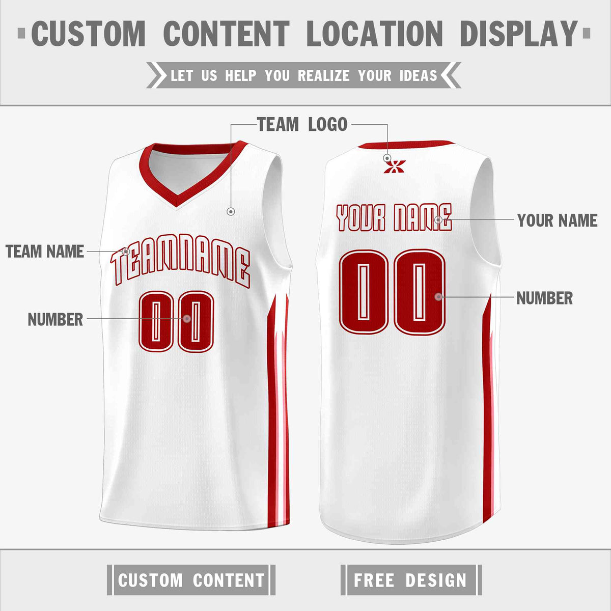 Custom White Red-Classic Tops Mesh Sport Basketball Jersey