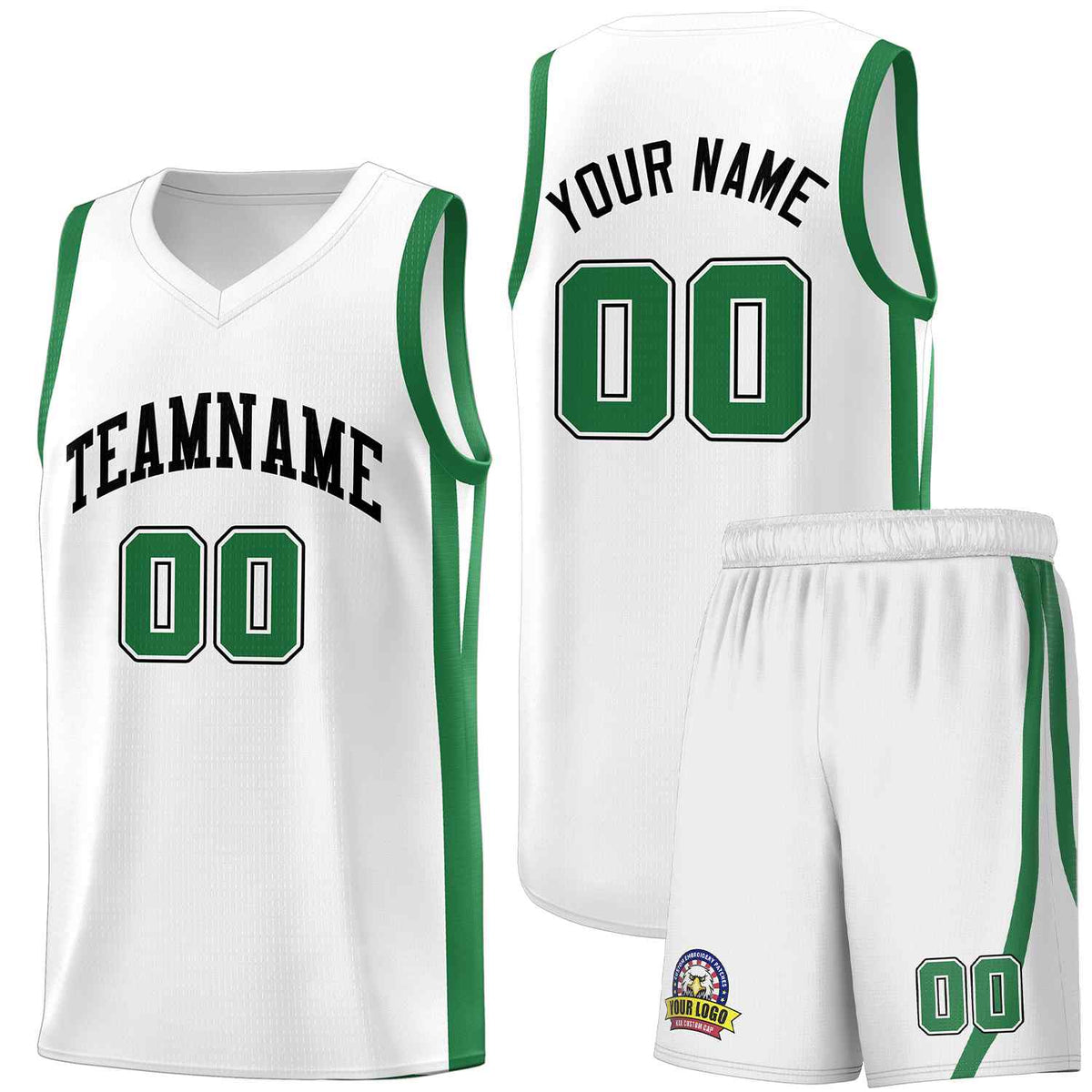 Custom White Green Classic Sets Sports Uniform Basketball Jersey
