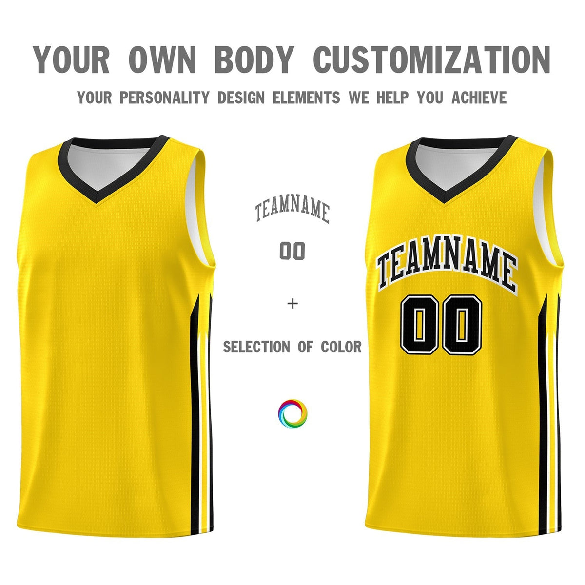 Custom Yellow Black Classic Tops Athletic Casual Basketball Jersey