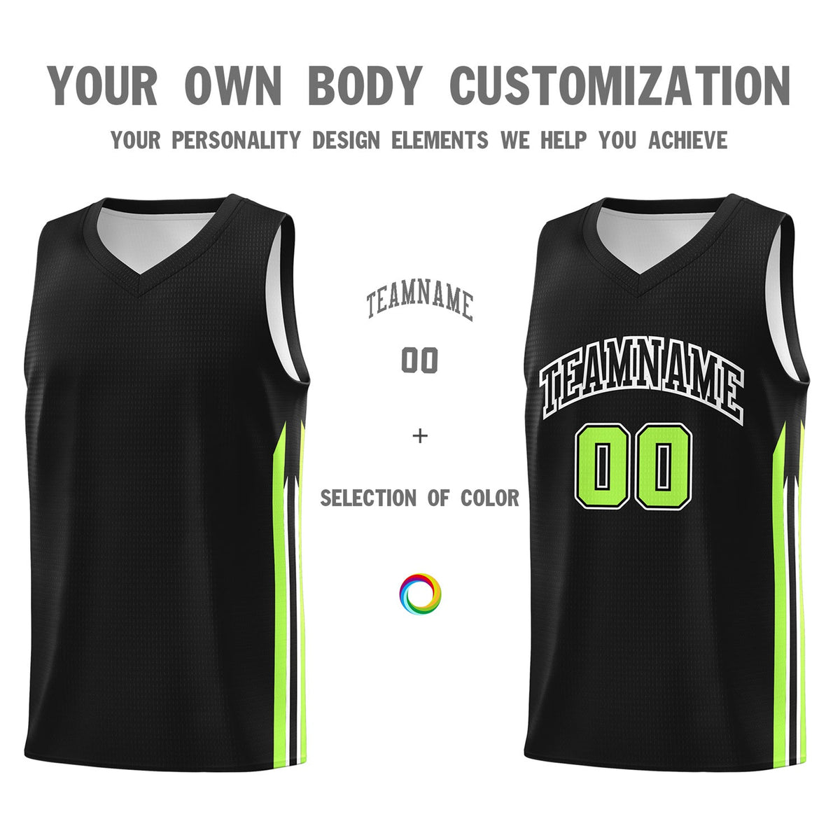 Custom Black Green Classic Tops Sport Game Basketball Jersey