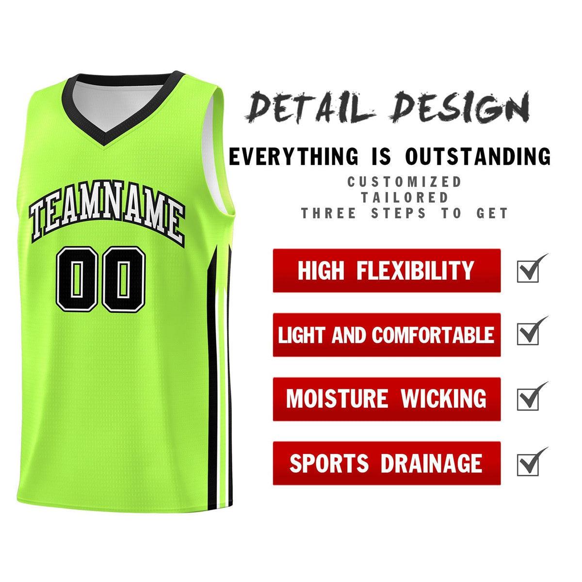 Custom Neon Green Black Classic Tops Sport Game Basketball Jersey